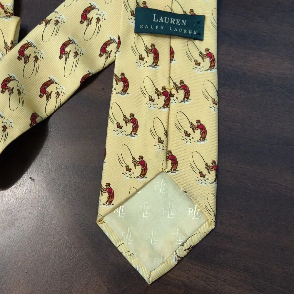 Lauren Ralph Lauren 100% Silk Fisherman Tie Yellow